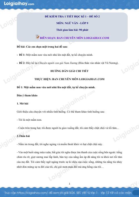Đề kiểm tra 1 tiết Văn 9 - Đề số 2